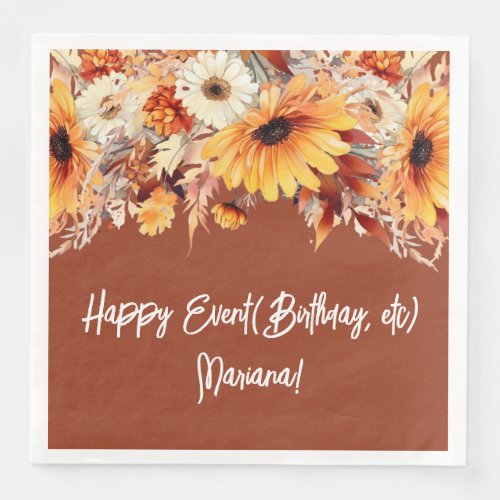Fall Flowers on Terracotta Party Napkins
