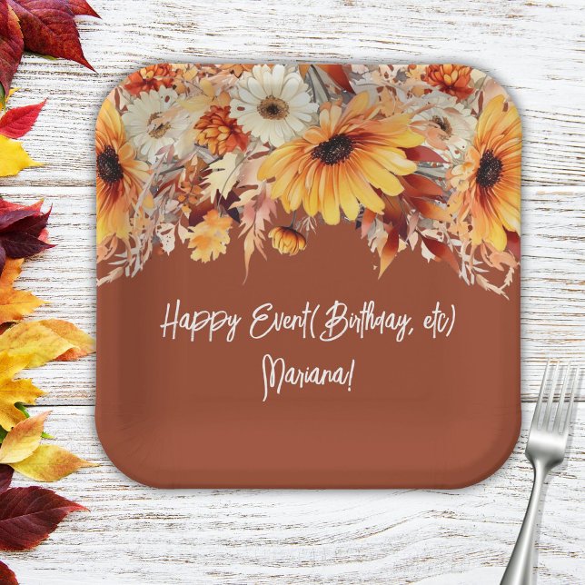 Fall Flowers on Terracotta Party Paper Plates (Creator Uploaded)