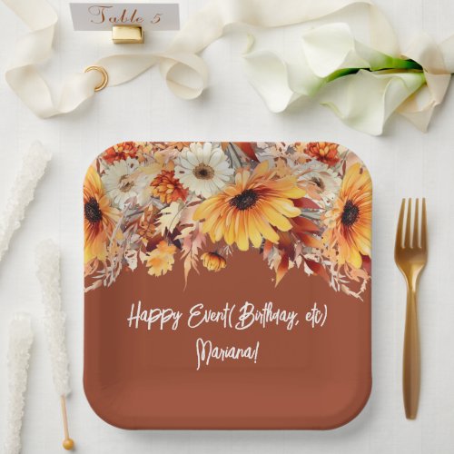 Fall Flowers on Terracotta Party Paper Plates