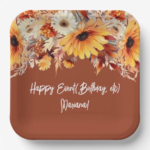 Fall Flowers on Terracotta Party Paper Plates