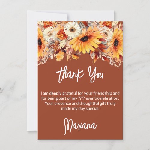 Fall Flowers on Terracotta Party Thank You Card