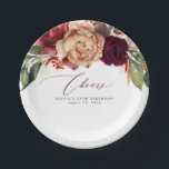 Fall Flowers Orange and Burgundy Red Cheers Paper Plates<br><div class="desc">Earthy tones fall flowers bouquet paper plates</div>