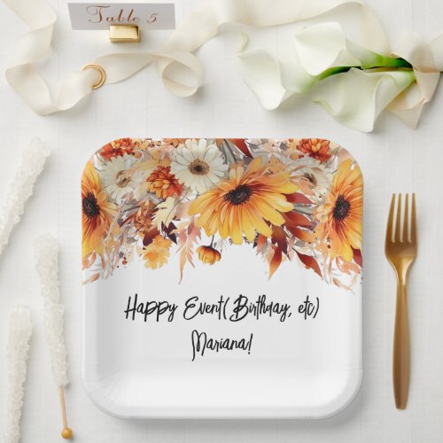 Fall Flowers Party Paper Plates