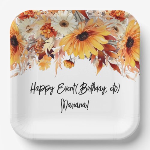 Fall Flowers Party Paper Plates