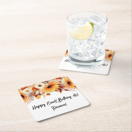 Fall Flowers Party Square Paper Coaster