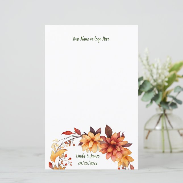 Fall Flowers Personalized Stationery (Standing Front)