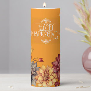 Fall Flowers Pillar Candle