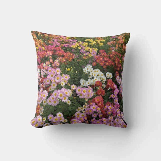 Fall Flowers pillow, orange, yellow, pink daisies Throw Pillow (Front)