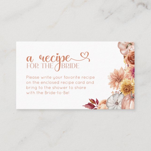 Fall Flowers Recipe request Bridal Shower  Business Card (Front)