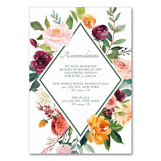 Fall Flowers Rustic Sage Green Accommodation Cards (Front)