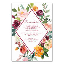Fall Flowers Rustic Wine Red Accommodation Cards