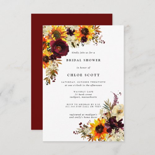 Fall Flowers Sunflower Rose Bridal Shower Invitati Invitation