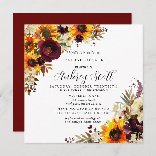 Fall Flowers Sunflower Rose Bridal Shower Invitation