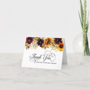Fall Flowers Sunflower Rose Bridal Shower Photo Letterpress Thank You Card
