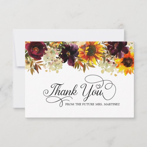 Fall Flowers Sunflower Rose Bridal Shower Thank Yo Thank You Card
