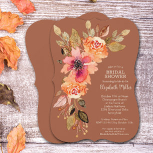 Fall Flowers Terracotta Bridal Shower Invitation