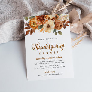fall flowers thanksgiving dinner invitation