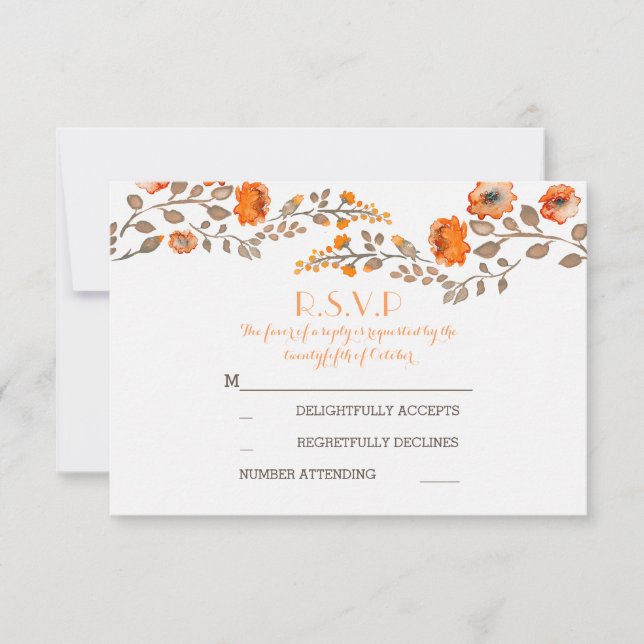 fall flowers watercolor painted wedding RSVP cards (Front)