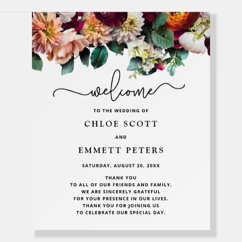 Fall Flowers Wedding Ceremony Welcome Foam Board