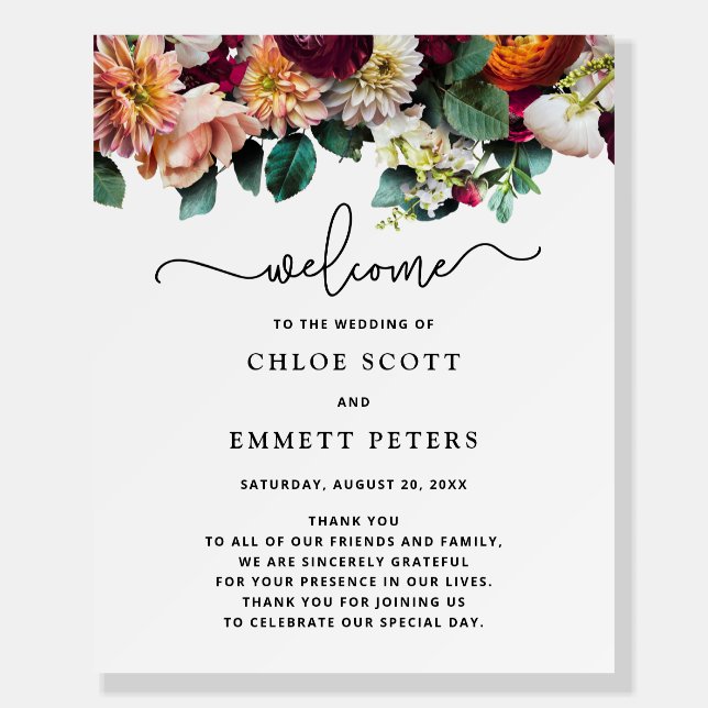 Fall Flowers Wedding Ceremony Welcome Foam Board (Front)
