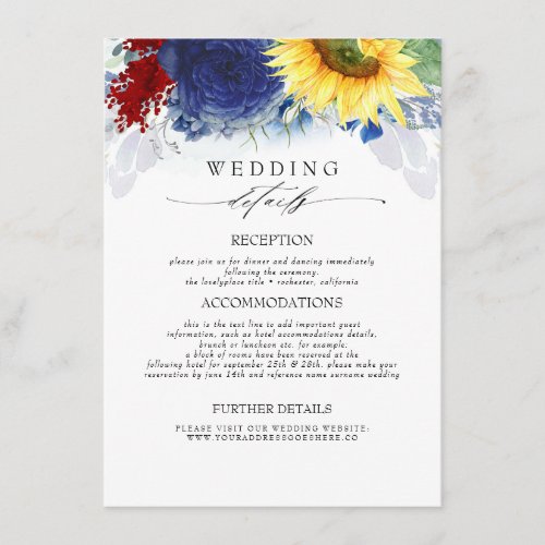 Fall Flowers Wedding Information Enclosure Card