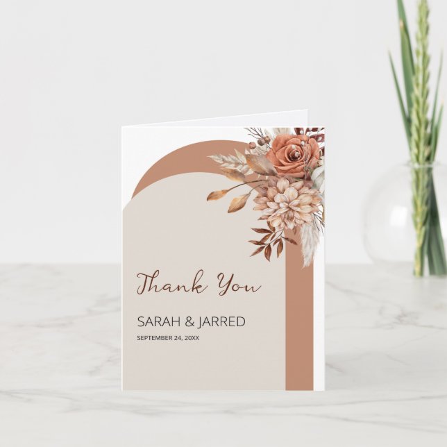 Fall Flowers Wedding Letterpress Thank You Card (Front)