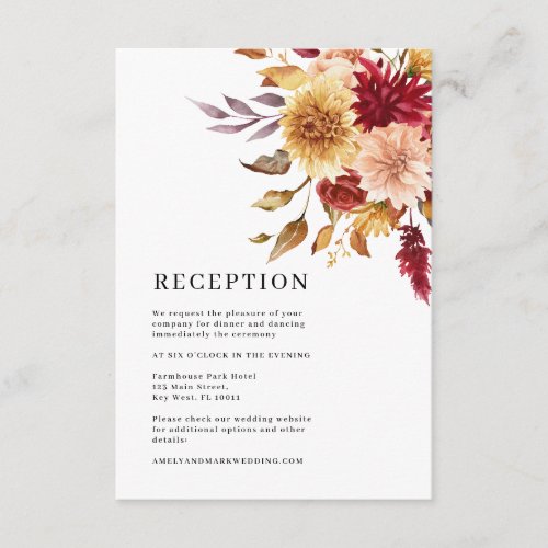 Fall Flowers Wedding Reception Enclosure Card