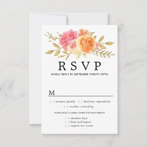 Fall Flowers Wedding RSVP Card Meal Options