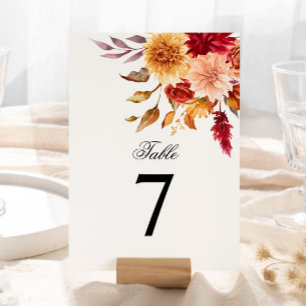 Fall Flowers Wedding Table Numbers