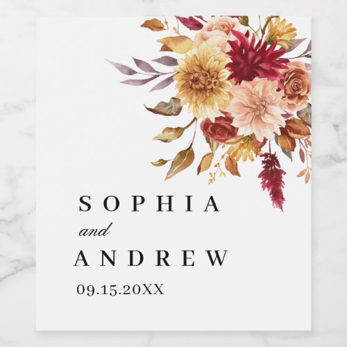 Fall Flowers Wedding Wine Label
