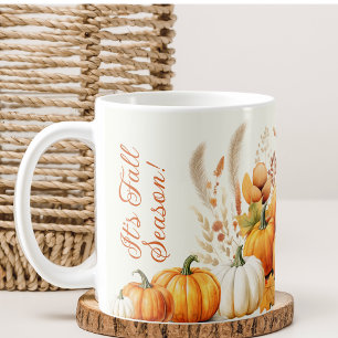 Fall Flowers White Pumpkin Thanksgiving Dinner Coffee Mug