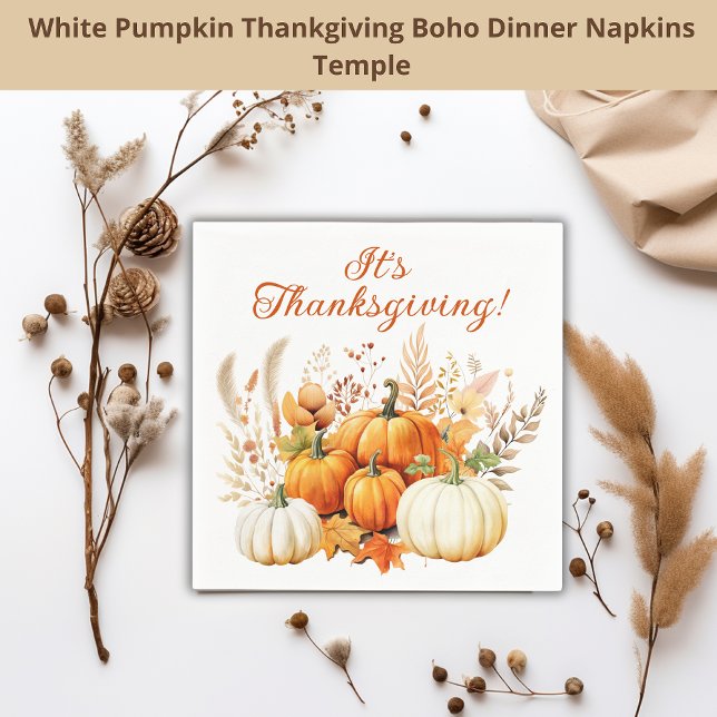 Fall Flowers White Pumpkin Thanksgiving Dinner  Napkins (Creator Uploaded)