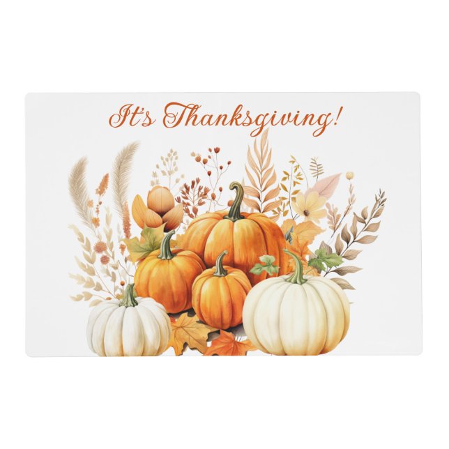 Fall Flowers White Pumpkin Thanksgiving Dinner  Placemat (Front)