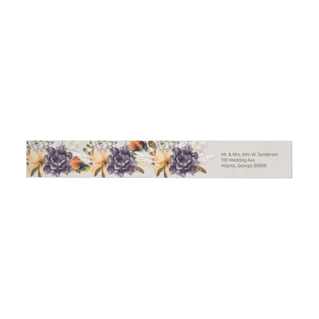 Fall Flowers with Pampas Grass Wedding Wrap Around Label (Individual)
