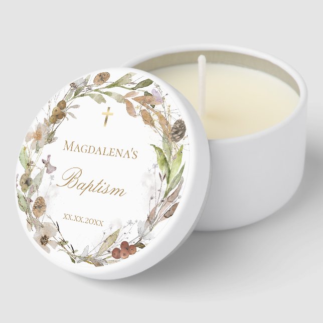 fall flowers wreath Baptism  Mini Candle Favors (Corner)