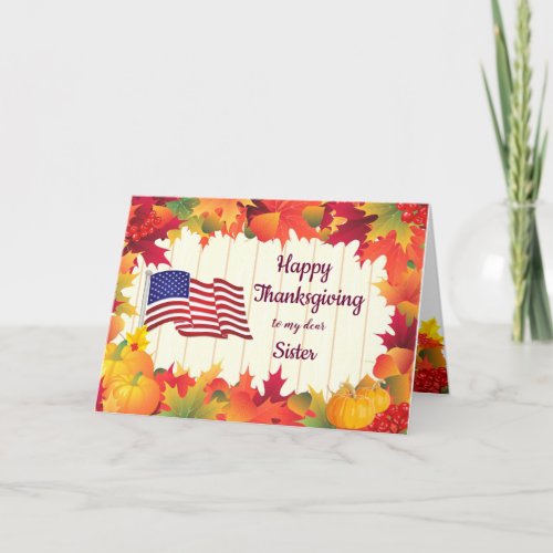 Fall Foliage and US Flag Christian Thanksgiving Holiday Card