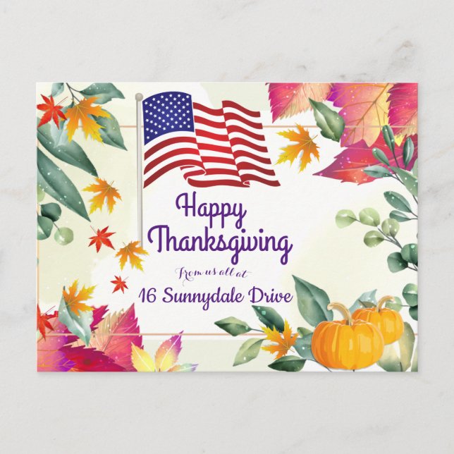 Fall Foliage and US Flag Christian Thanksgiving Holiday Postcard (Front)