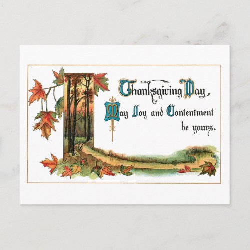 Fall Foliage and Vintage Thanksgiving Greeting Holiday Postcard