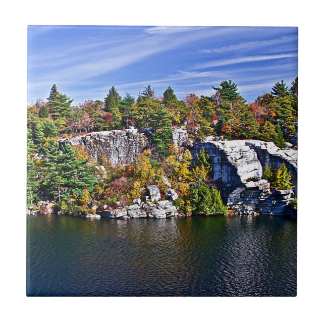 Fall Foliage around Lake Minnewaska Ceramic Tile (Front)