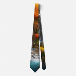 Fall foliage at the waterfall neck tie