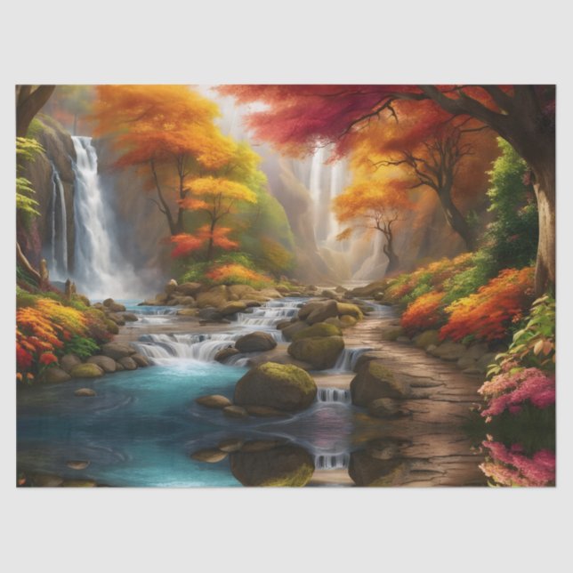 Fall foliage at the waterfall tissue paper (Front)