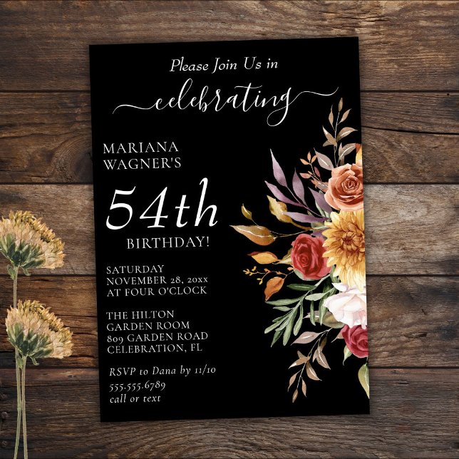 Fall Foliage Autumn Colors Black Birthday Invitation (Creator Uploaded)