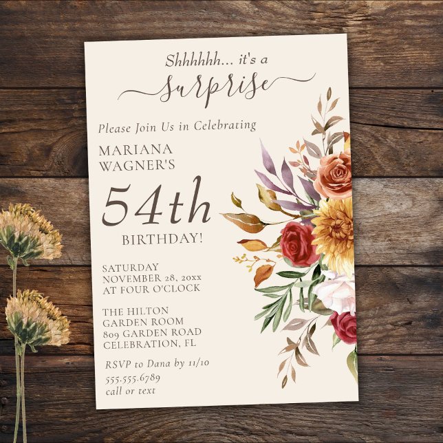 Fall Foliage Autumn Colors Ivory Surprise Birthday Invitation (Creator Uploaded)