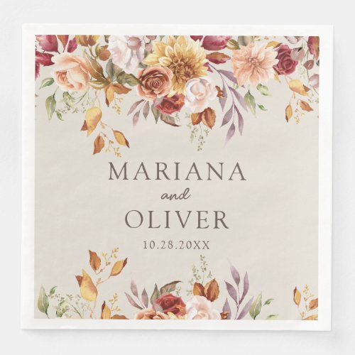 Fall Foliage Autumn Colors Ivory Wedding Paper Dinner Napkins