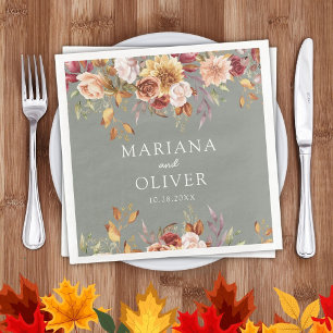 Fall Foliage Autumn Colors Sage Green Wedding Paper Dinner Napkins