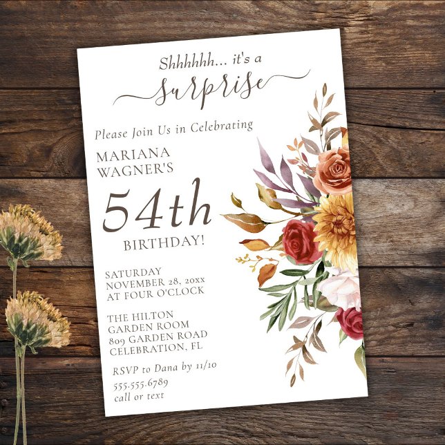 Fall Foliage Autumn Colors White Surprise Birthday Invitation (Creator Uploaded)