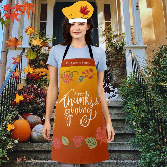 Fall Foliage Autumn Cute Family Happy Thanksgiving Apron (Creator Uploaded)