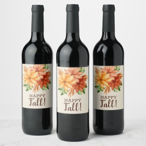 Fall Foliage Autumn Floral Happy Fall Wine Label