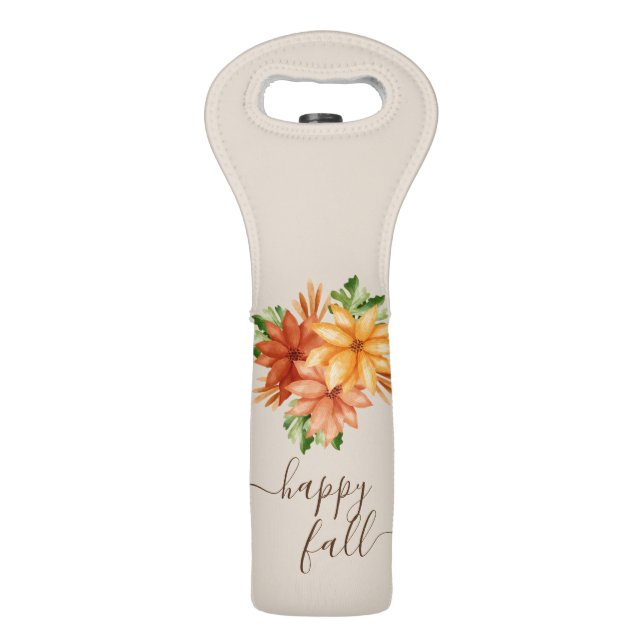 Fall Foliage Autumn Floral on Cream Wine Bag (Front)