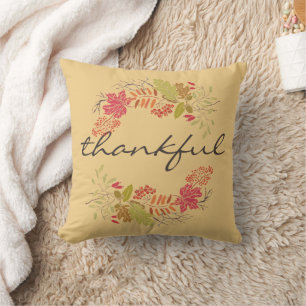Fall Foliage Autumn Florals Thankful Throw Pillow